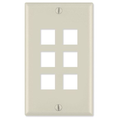 Leviton QuickPort Wallplate, 1-Gang, 6-Port, Light Almond